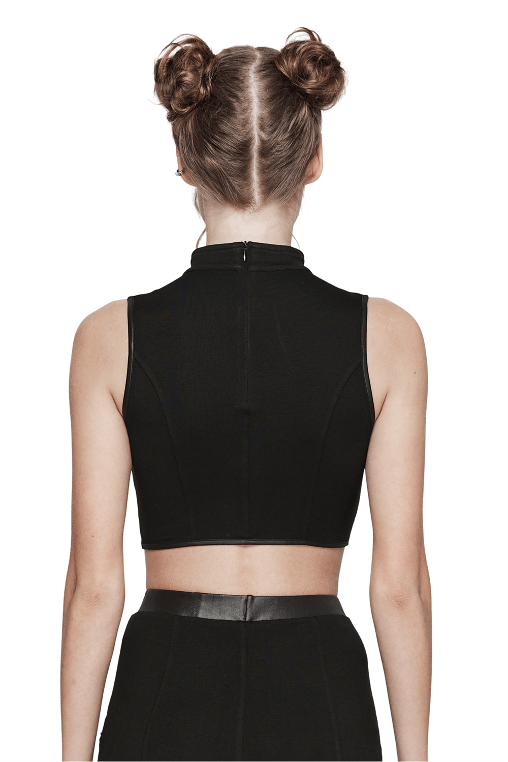 Chic Punk Lace-up Crop Top with Buckle and Mesh