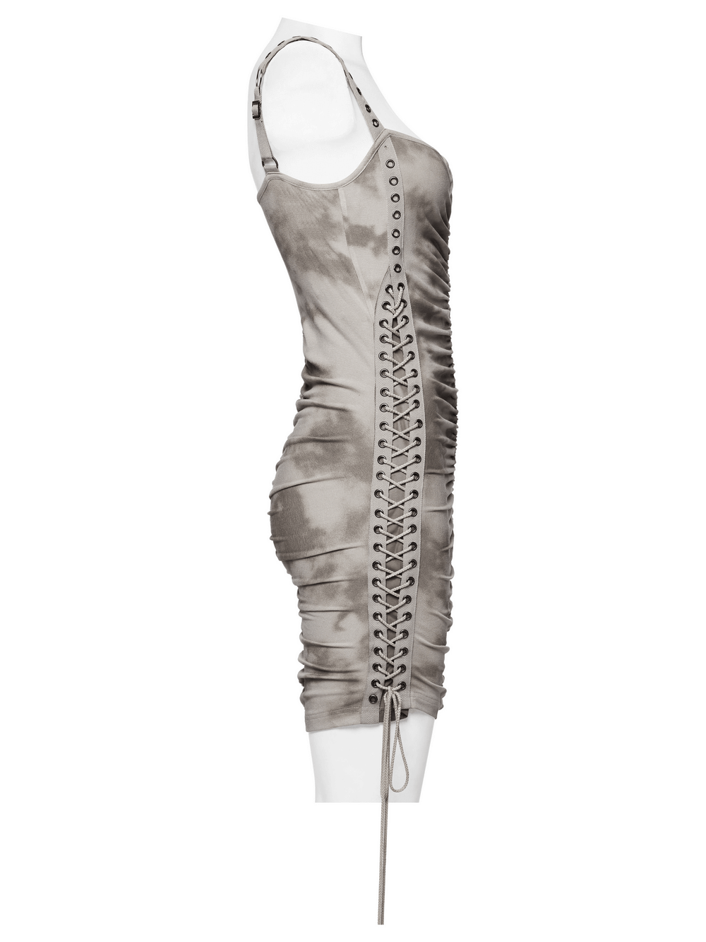 Chic punk tie-dye drawstring bodycon dress with eyelets and adjustable sides for a custom fit.