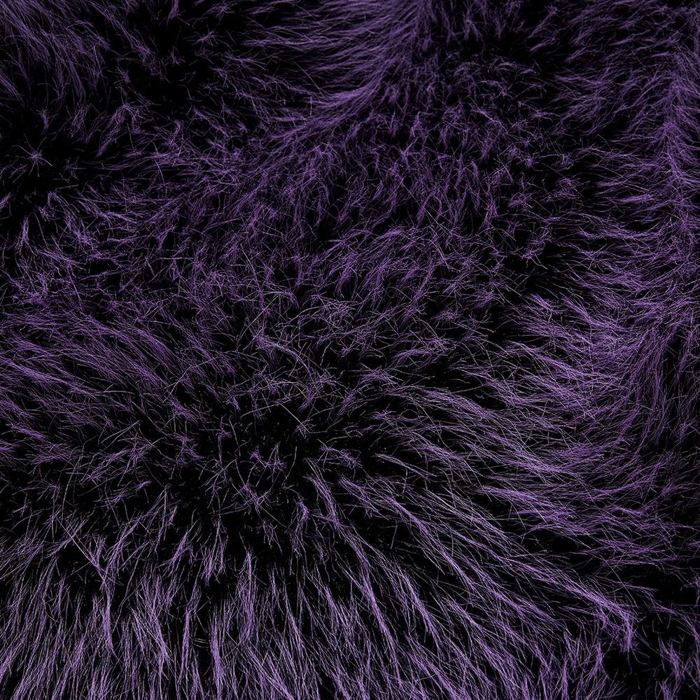 Close-up of chic purple shaggy faux wool fabric, perfect for edgy streetwear jackets.