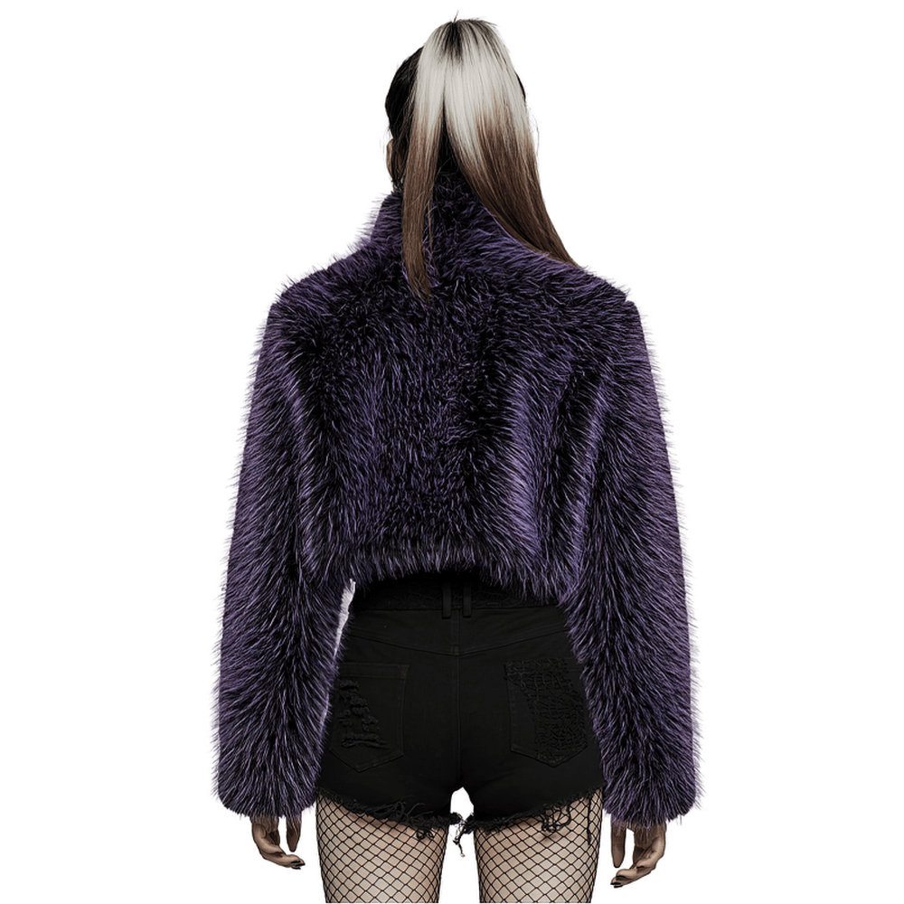 Chic Purple Shaggy Crop Jacket - Edgy Streetwear - HARD'N'HEAVY