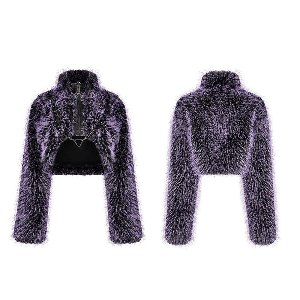 Chic Purple Shaggy Crop Jacket - Edgy Streetwear - HARD'N'HEAVY