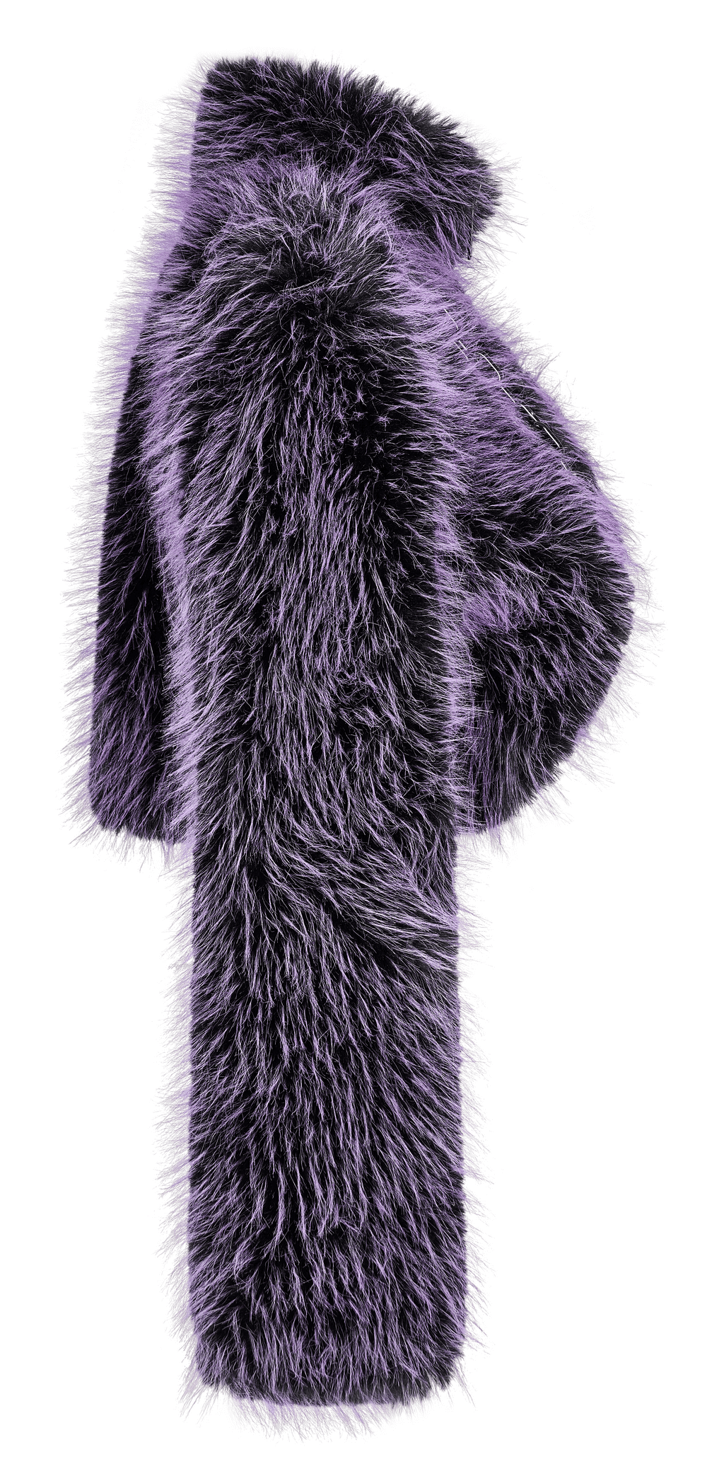 Chic purple shaggy crop jacket in faux wool, perfect for edgy streetwear and trendy punk fashion.