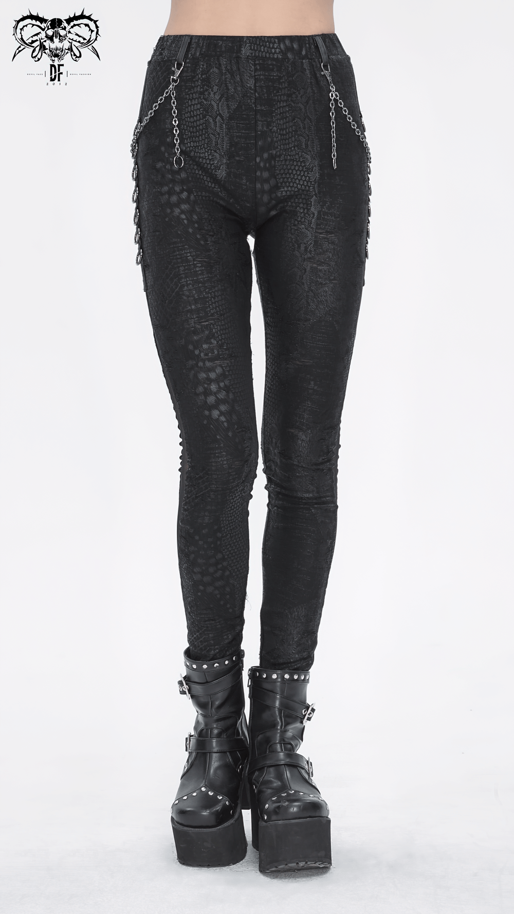 Chic Reptile Print Skinny Leggings with Chain for Women