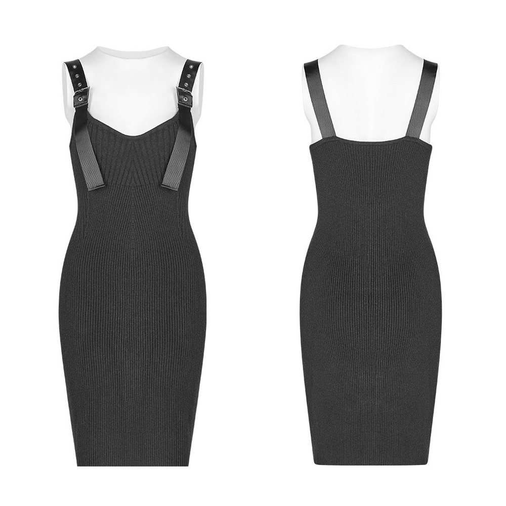 Chic Ribbed Woolen Midi Dress with Sling Straps