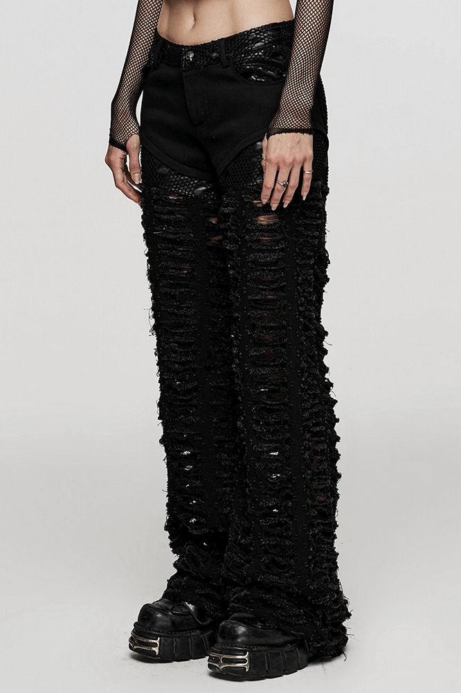 Chic Ripped Decadent Mesh Goth Trousers Women