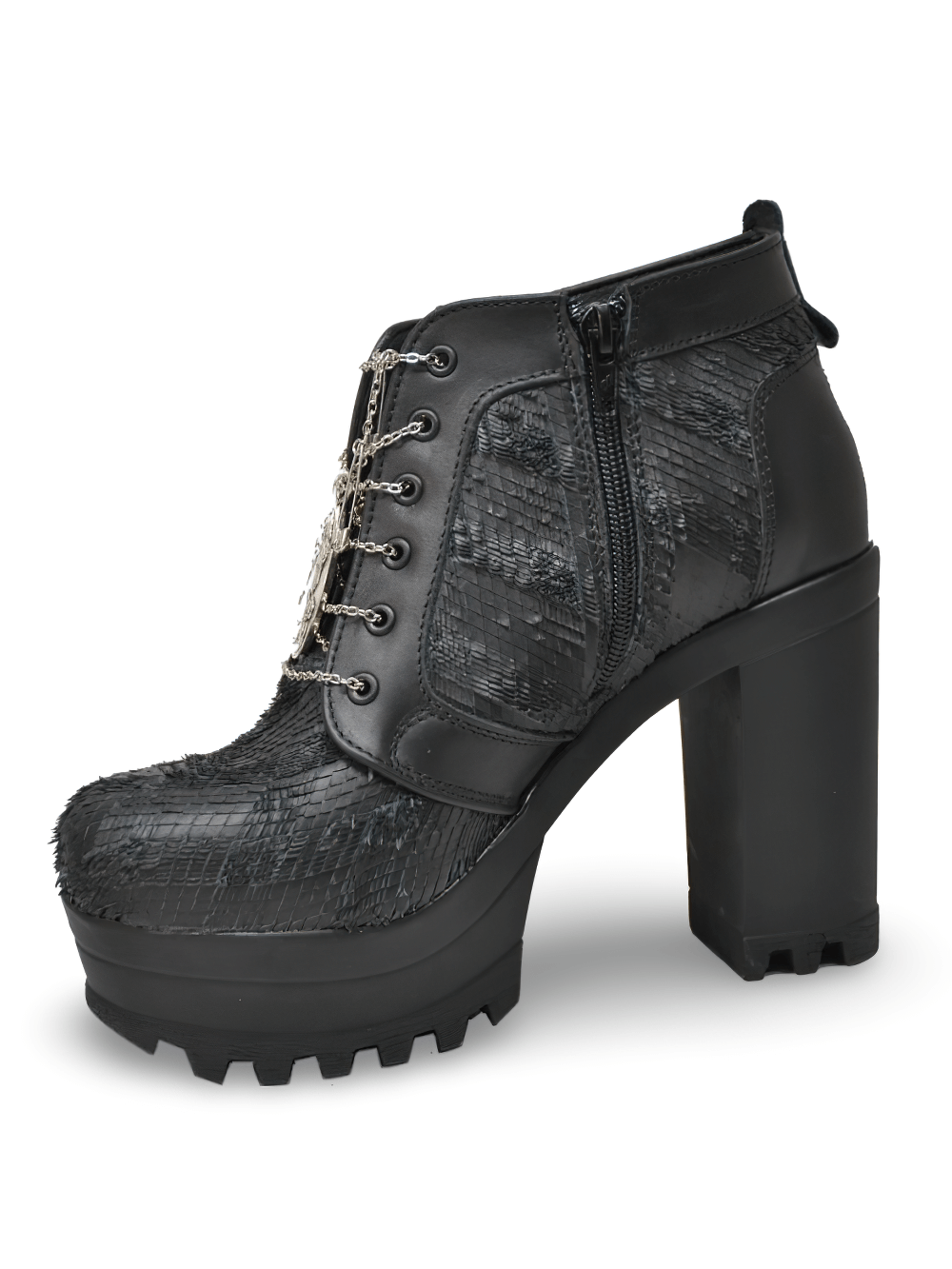 Chic Round Toe Black Booties with Zip and Platform Sole