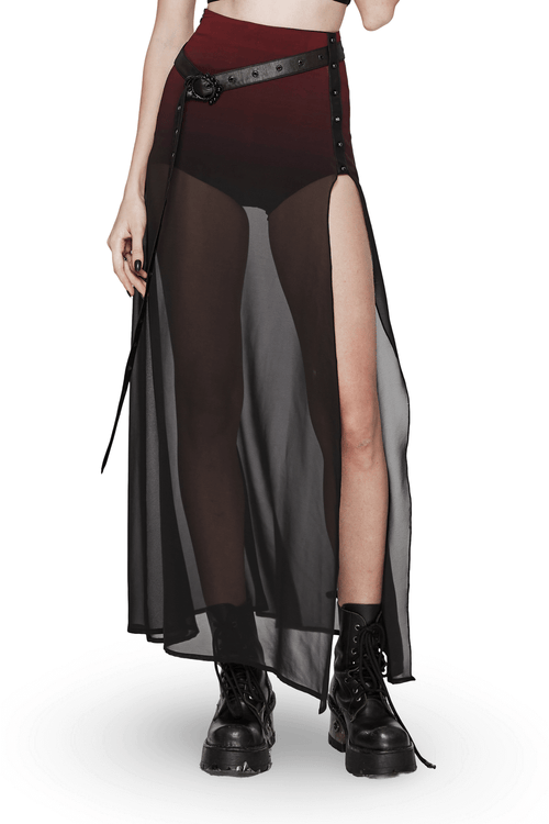 Chic Sheer Maxi A-Line Skirt With High Slit and Belt