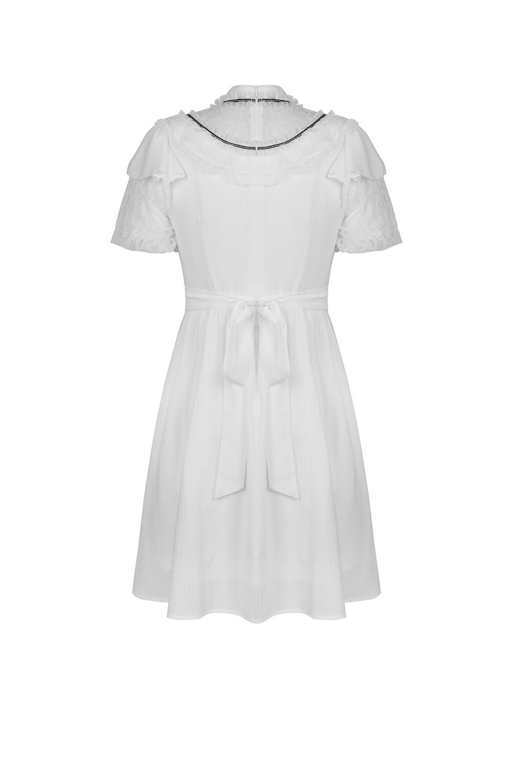Chic Short Puff Sleeves Lace-Trimmed White Dress