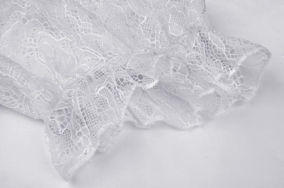 Close-up of delicate white lace trim, perfect for adding elegance to an A-line dress.