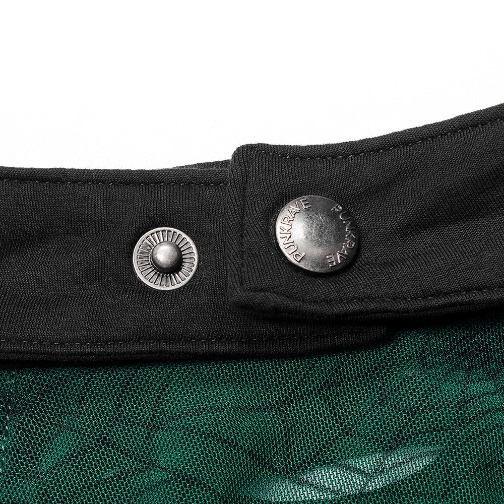 Close-up of Chic Spider Mesh Halter Top showing adjustable neck buttons and spider print details for edgy daily wear.