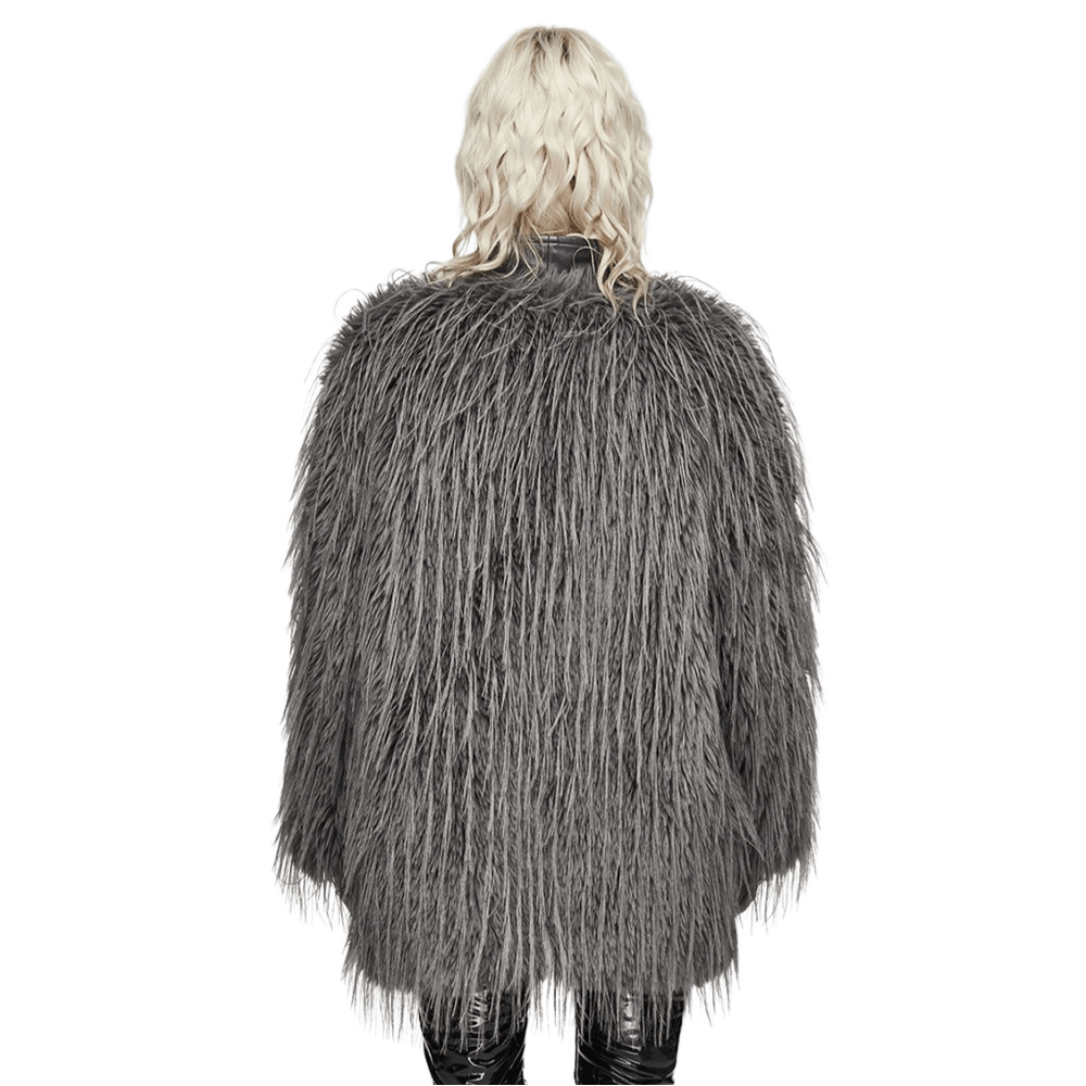 Chic Staggered Faux Fur Coat with Leather Detailing - HARD'N'HEAVY