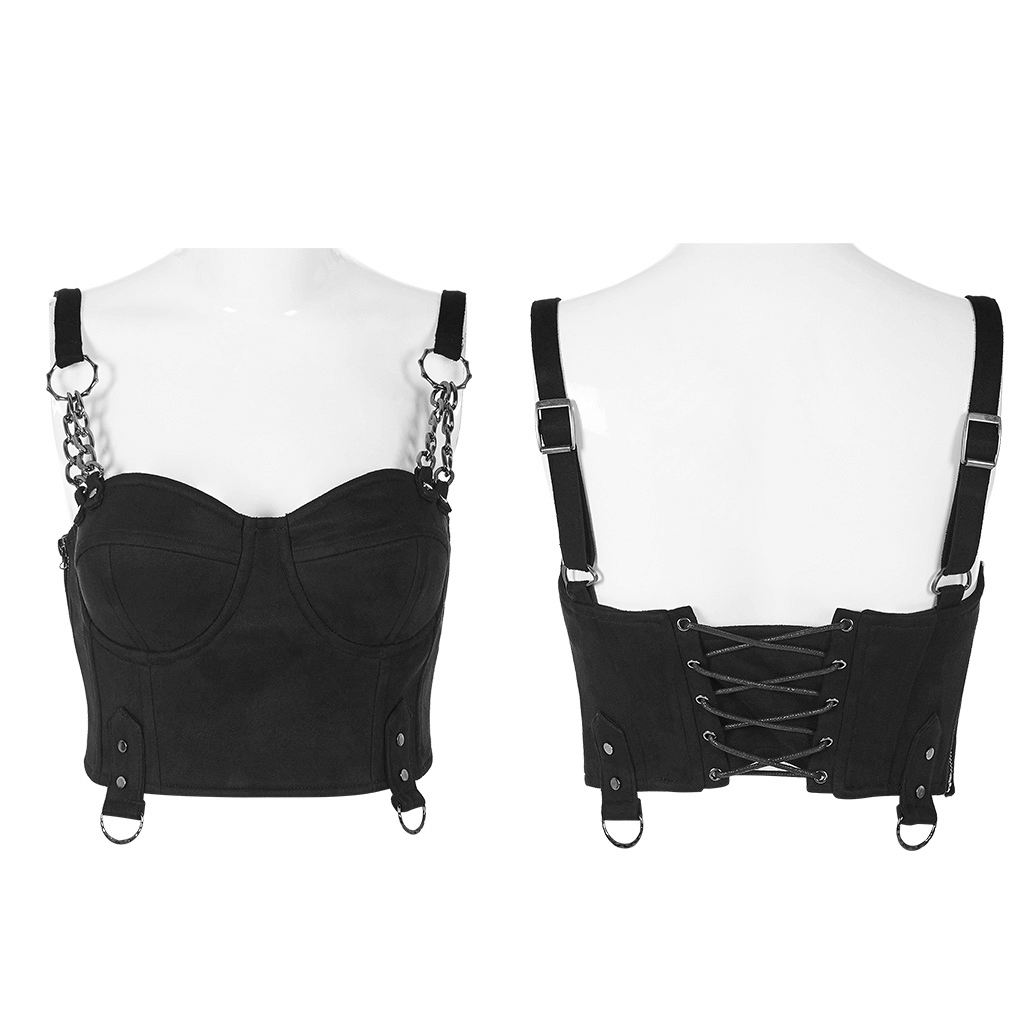 Chic Suede Chain-Link Bustier Top with Gothic Appeal - HARD'N'HEAVY
