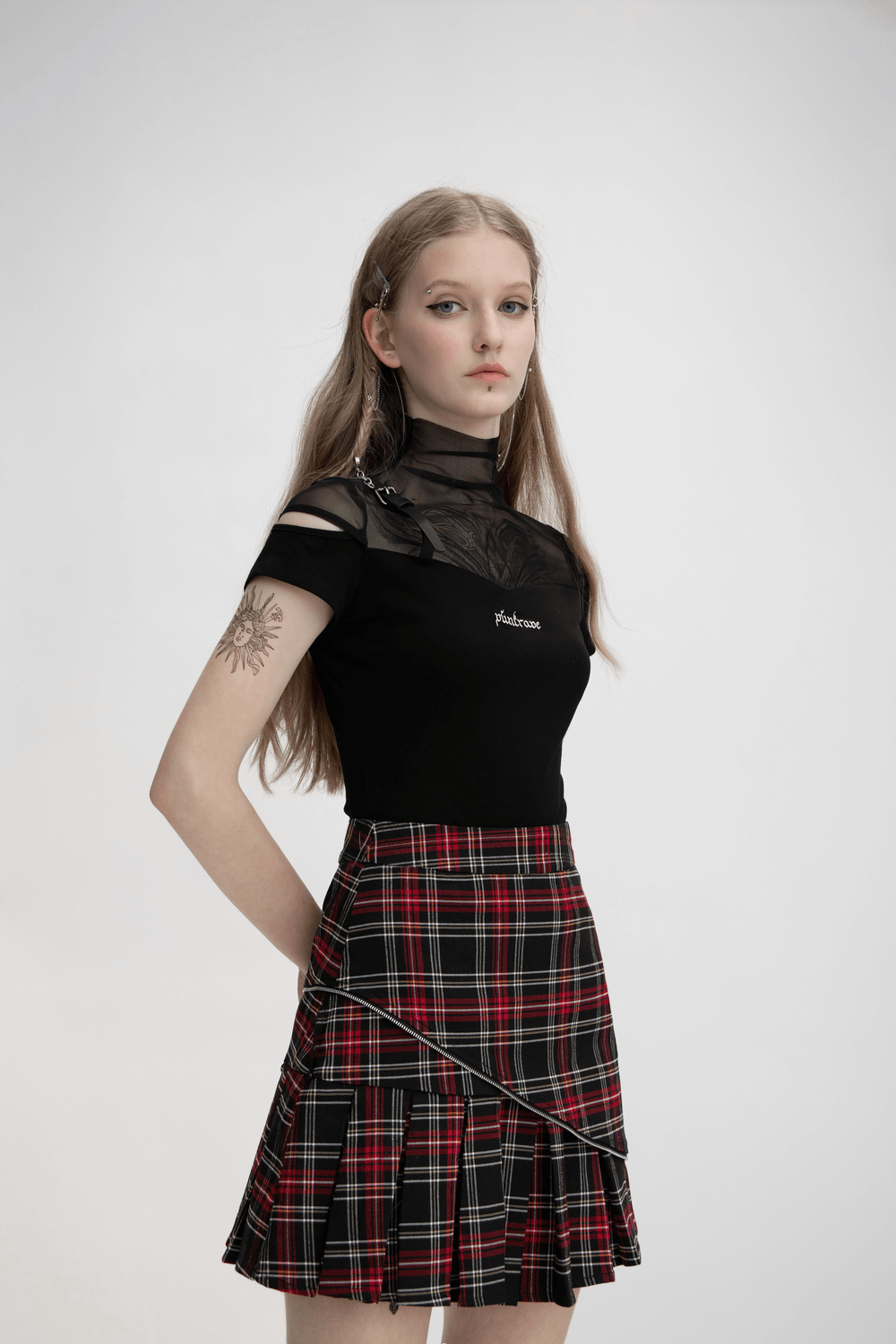 Chic Tartan A-Line Skirt with Unique Diagonal Hem