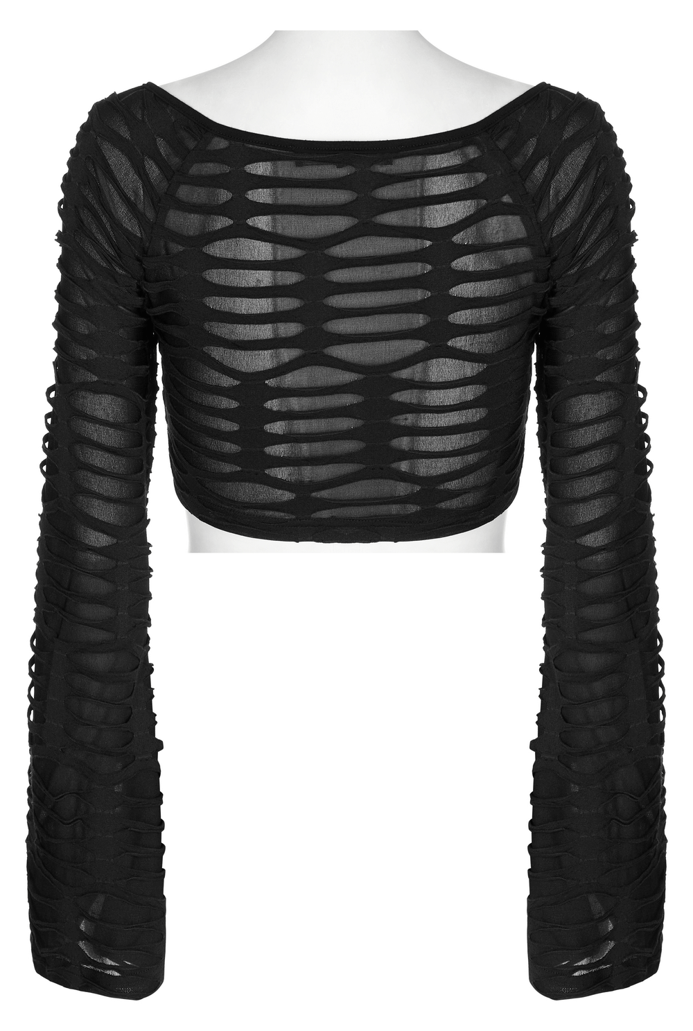 Chic Twist-Front Mesh Gothic Crop Top With Long Sleeves - HARD'N'HEAVY