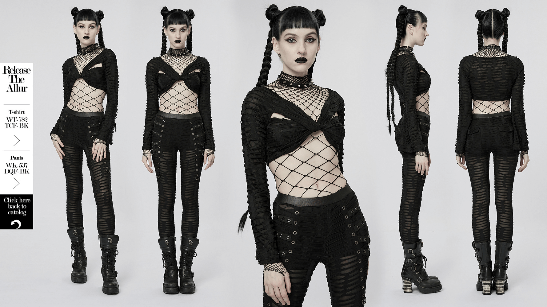 Chic Twist-Front Mesh Gothic Crop Top With Long Sleeves - HARD'N'HEAVY