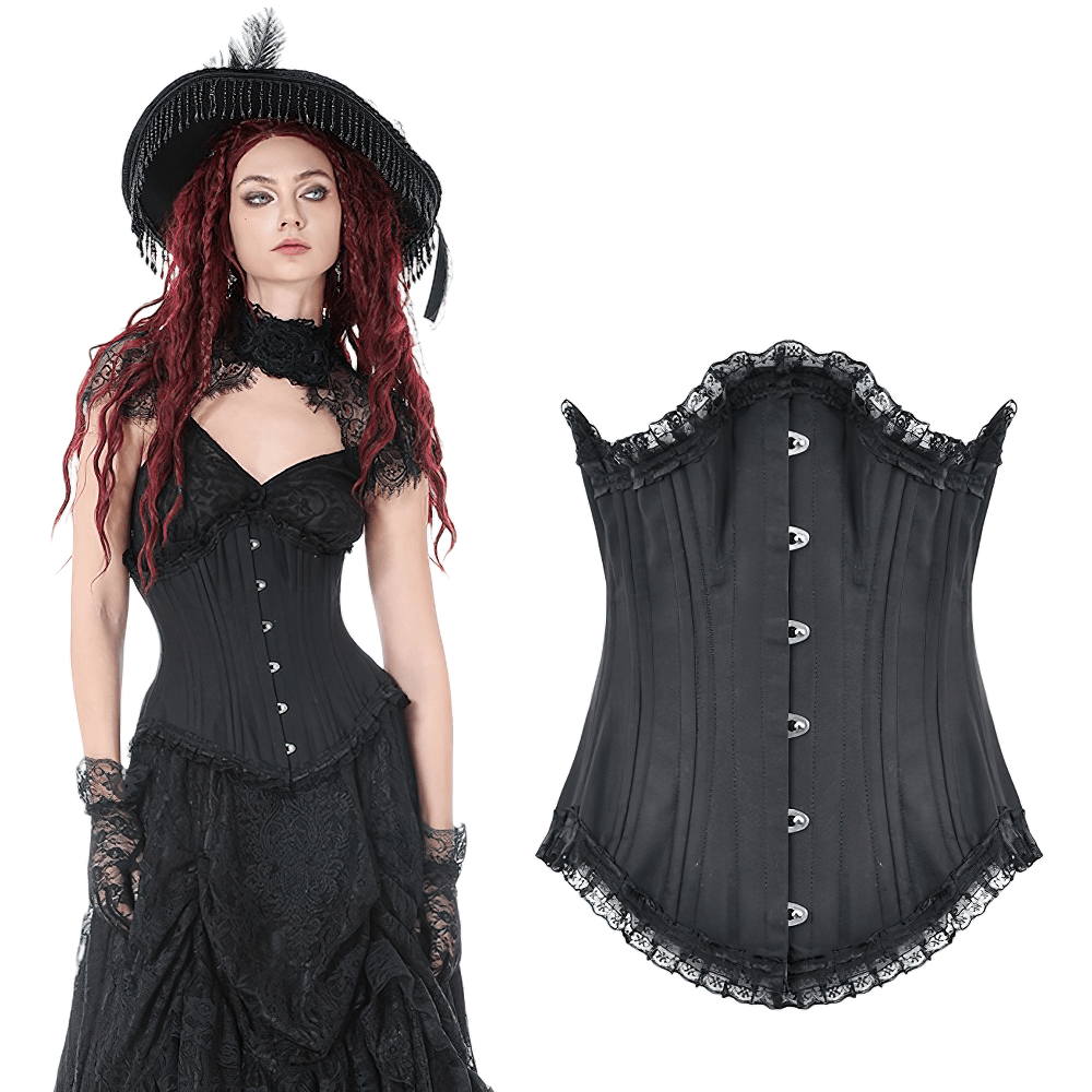 Chic Underbust Corset Waist Cincher with Lace-Up Front styled over an elegant gothic outfit.