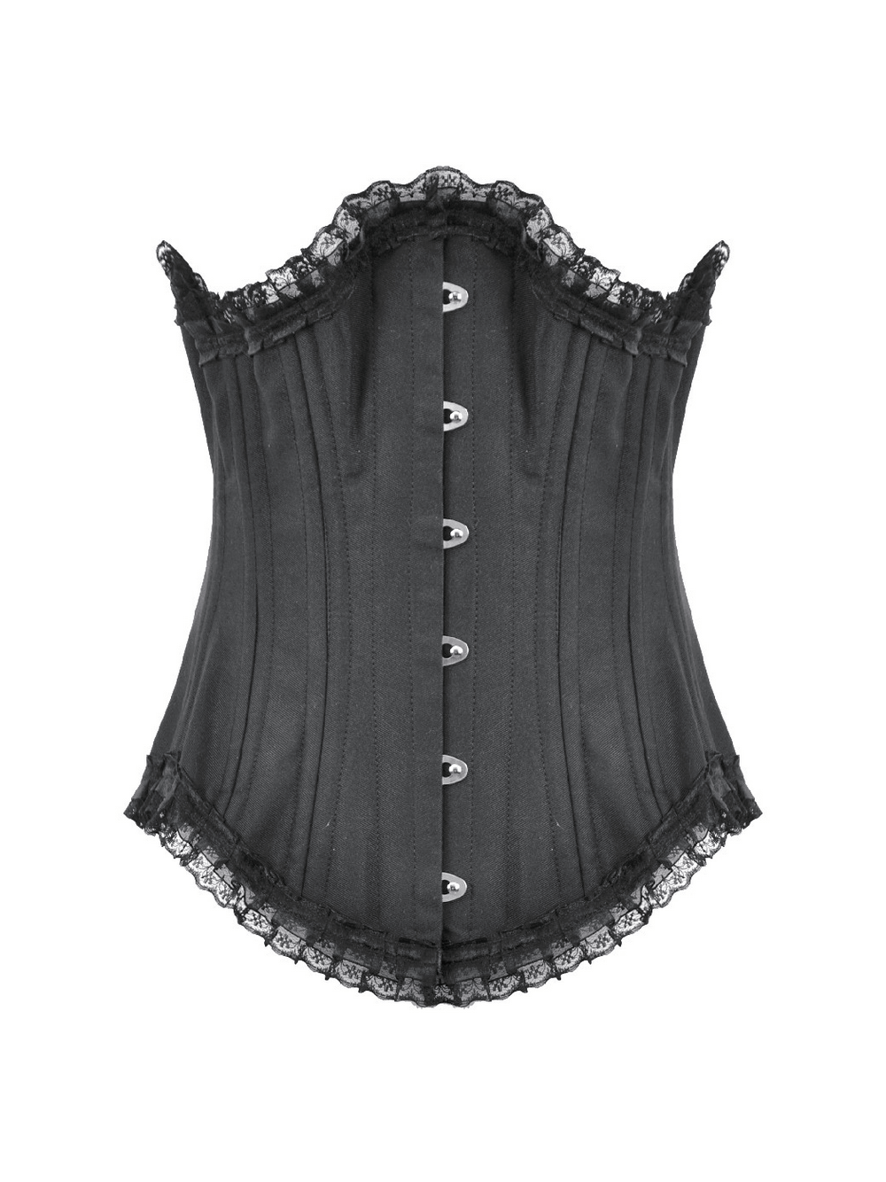 Chic Underbust Corset Waist Cincher with Lace-Up Front featuring black lace trim and busk closure.