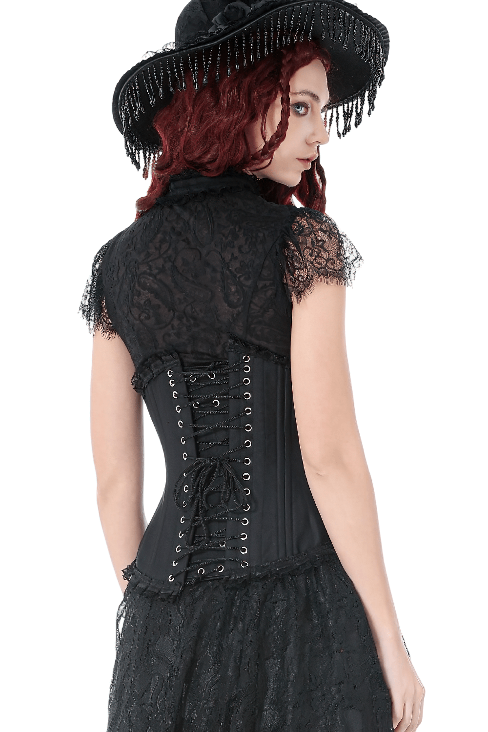 Chic Underbust Corset Waist Cincher with Lace-Up Front showing elegant lace detail and fitted design.