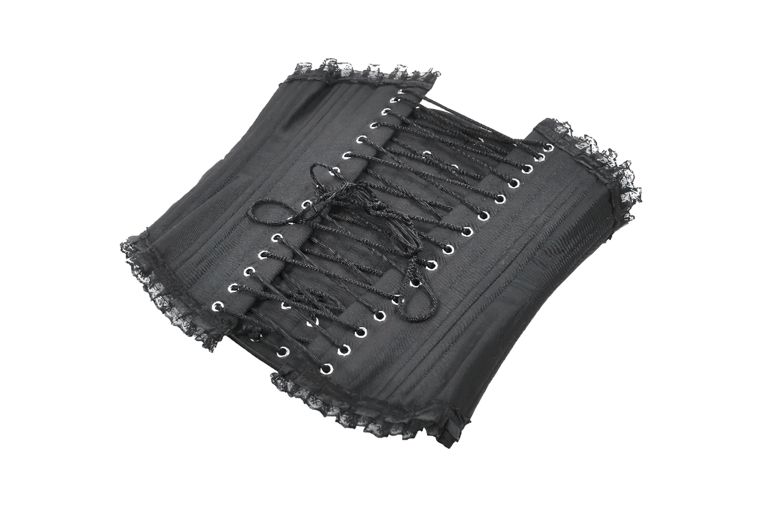 Chic Underbust Corset Waist Cincher with Lace-Up Front showcasing a black lace trim and metal eyelets design.