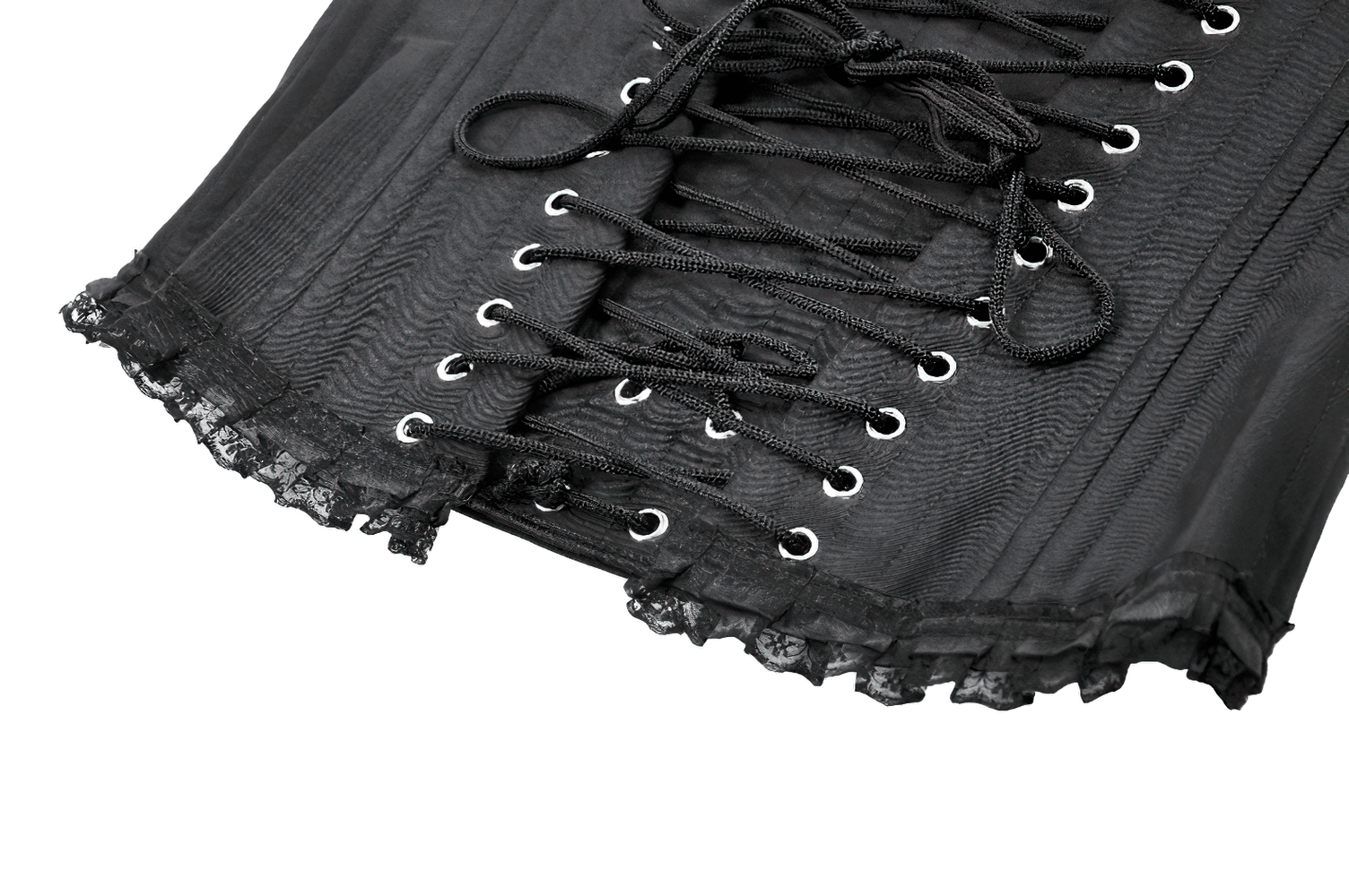 Chic Underbust Corset Waist Cincher with Lace-Up Front featuring black lace trim and metal eyelets for adjustable fit.