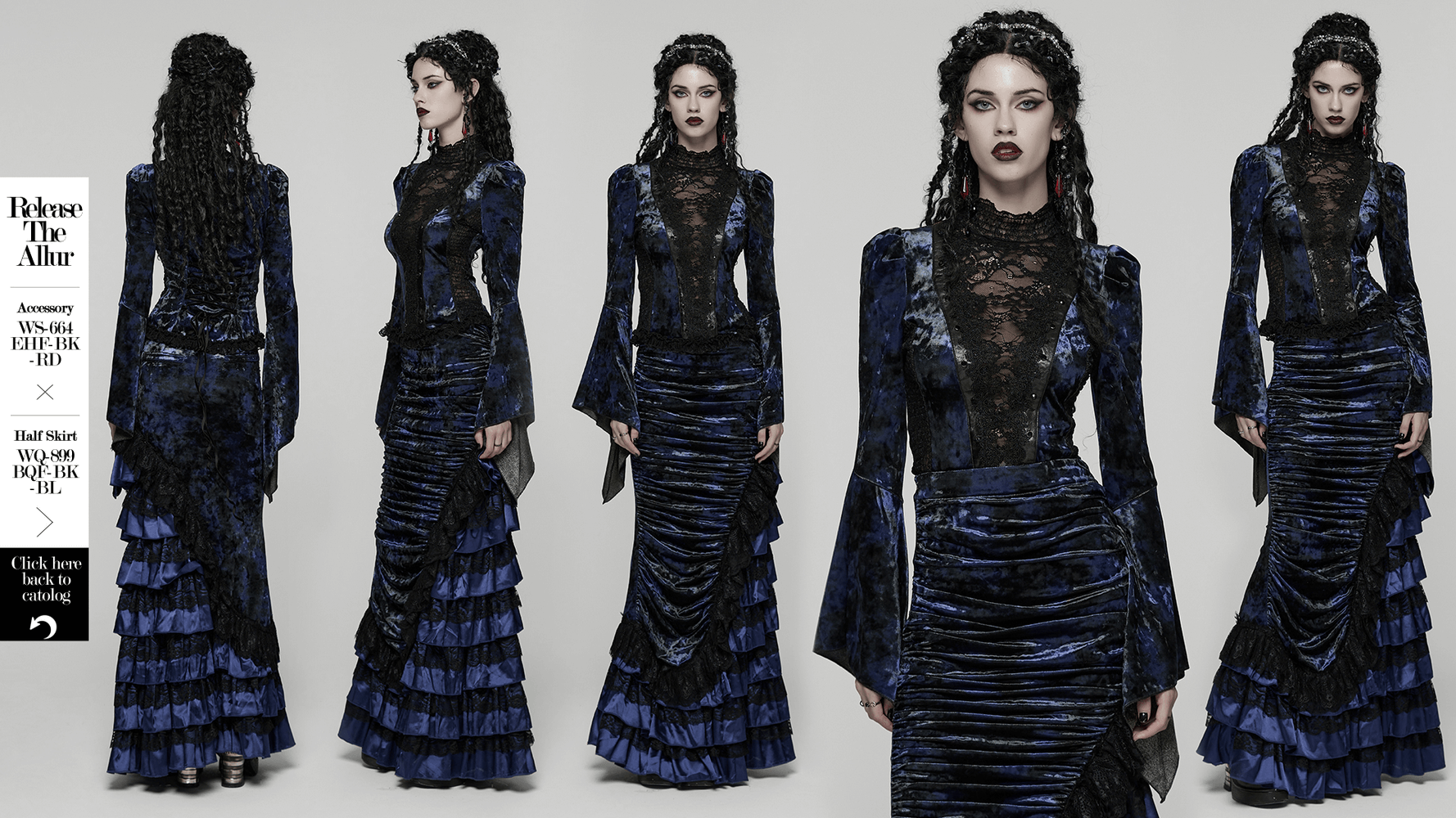 Chic Velvet Lace Top with Flared Sleeves for Women displayed in multiple angles featuring a dark, elegant design.