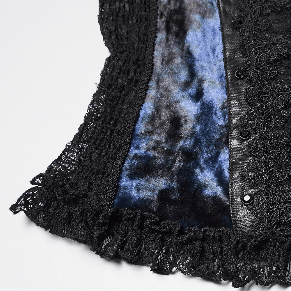 Chic Velvet Lace Top with Flared Sleeves for Women showing intricate lace detailing and soft velvet fabric.