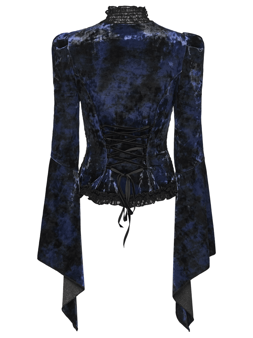 Chic Velvet Lace Top with Flared Sleeves for Women featuring a stunning back design and elegant flared sleeves.