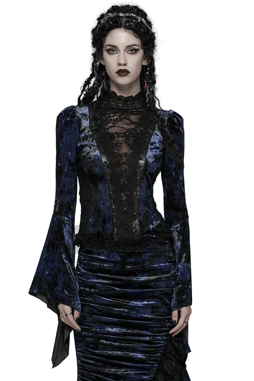 Chic Velvet Lace Top with Flared Sleeves for Women