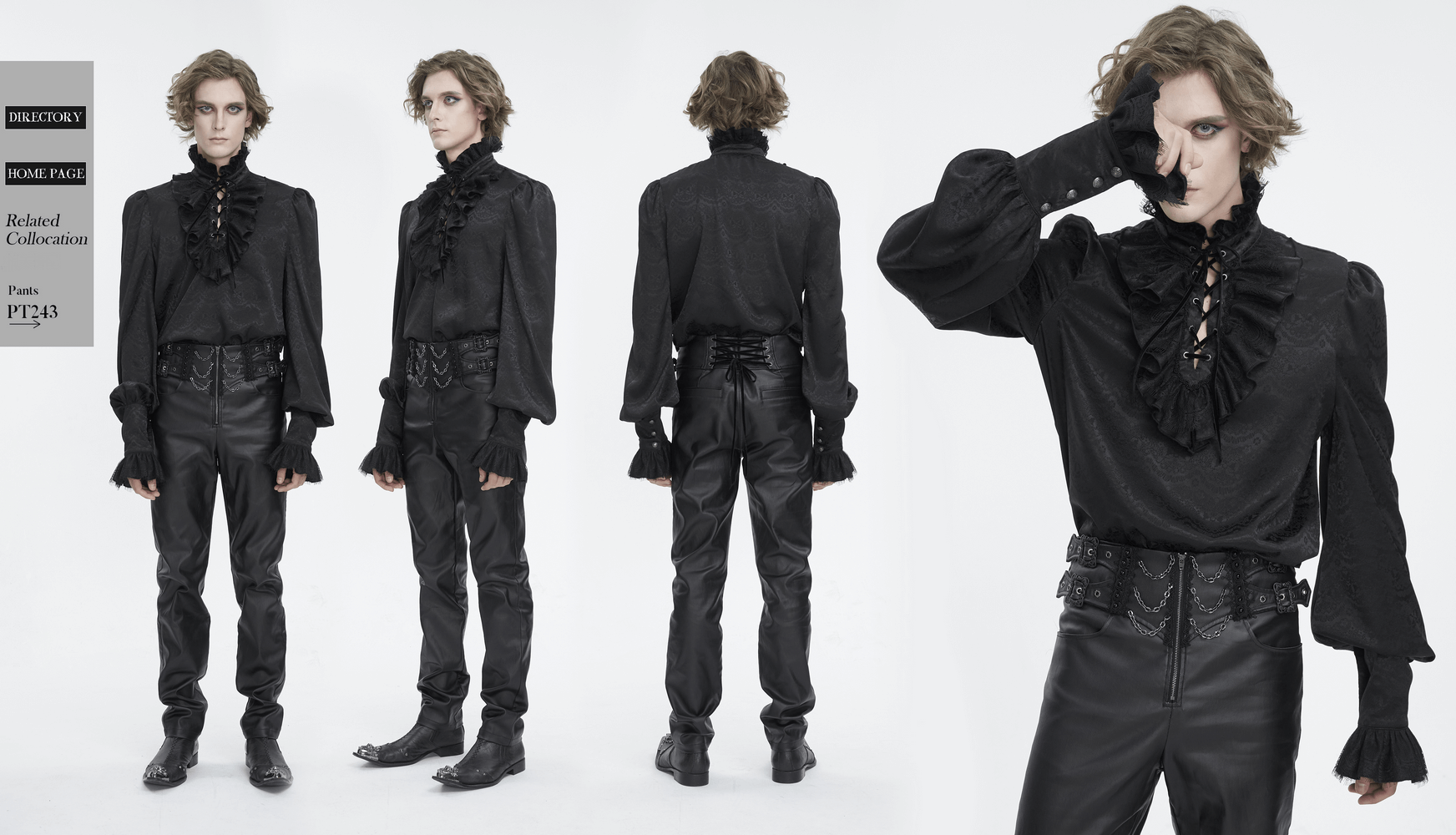 Chic black lace shirt with ruffled neckline and tassel sleeves, perfect for upscale events and stylish pairings.