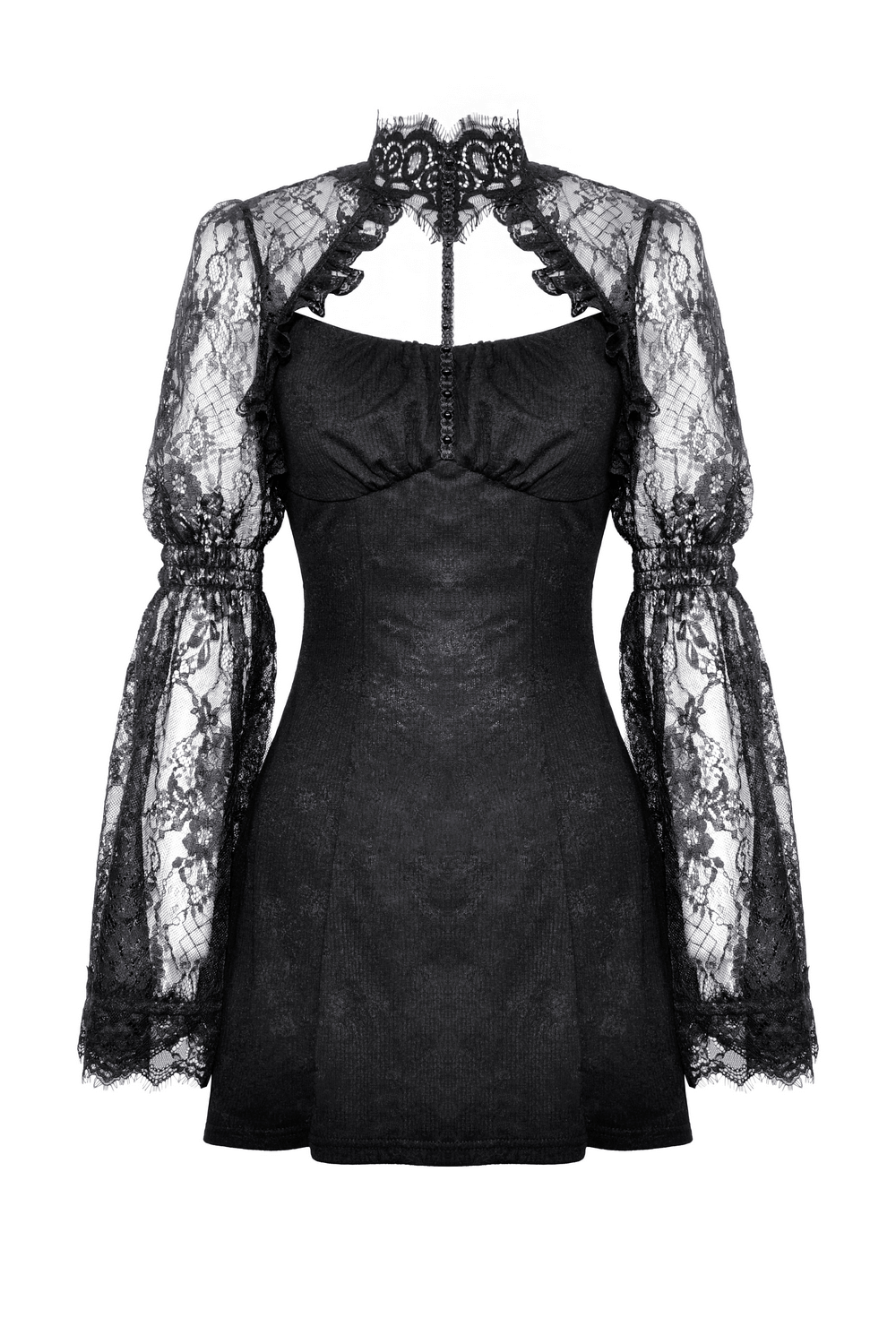 Chic Women's Black Lace Dress with Victorian Neckline