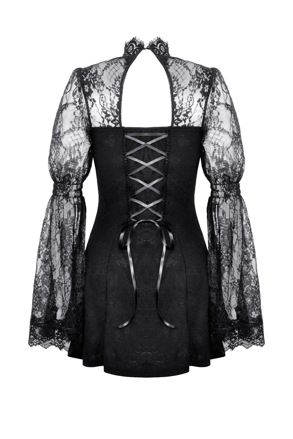 Chic Women's Black Lace Dress with Victorian Neckline