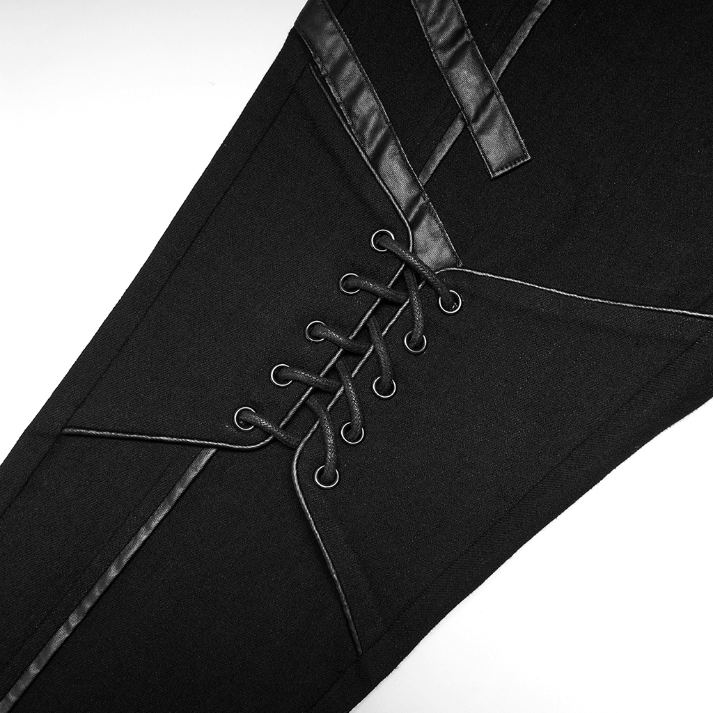 Close-up of Gothic Lace-Up Skinny Jeans, featuring stylish drawstring and faux leather accents, ideal for punk fashion.