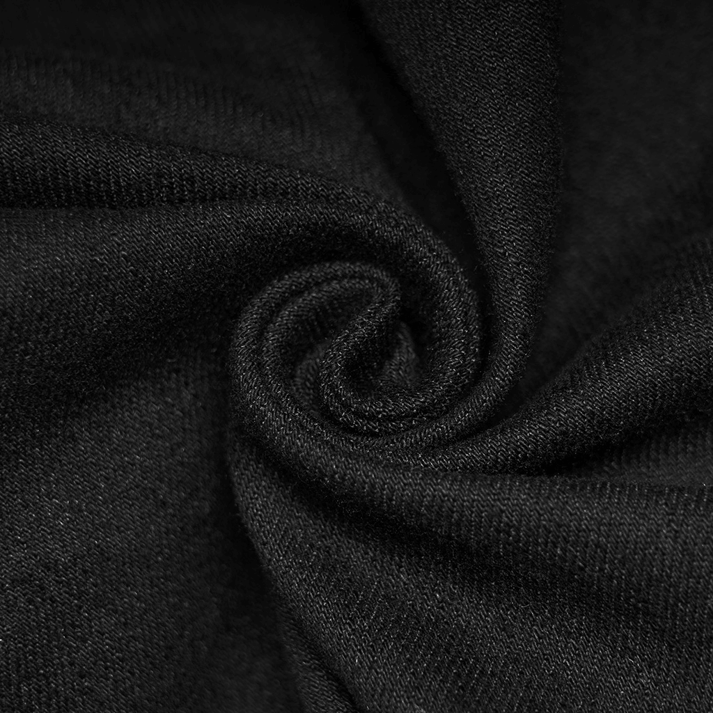 Close-up of soft, black elastic fabric perfect for Gothic lace-up skinny jeans.