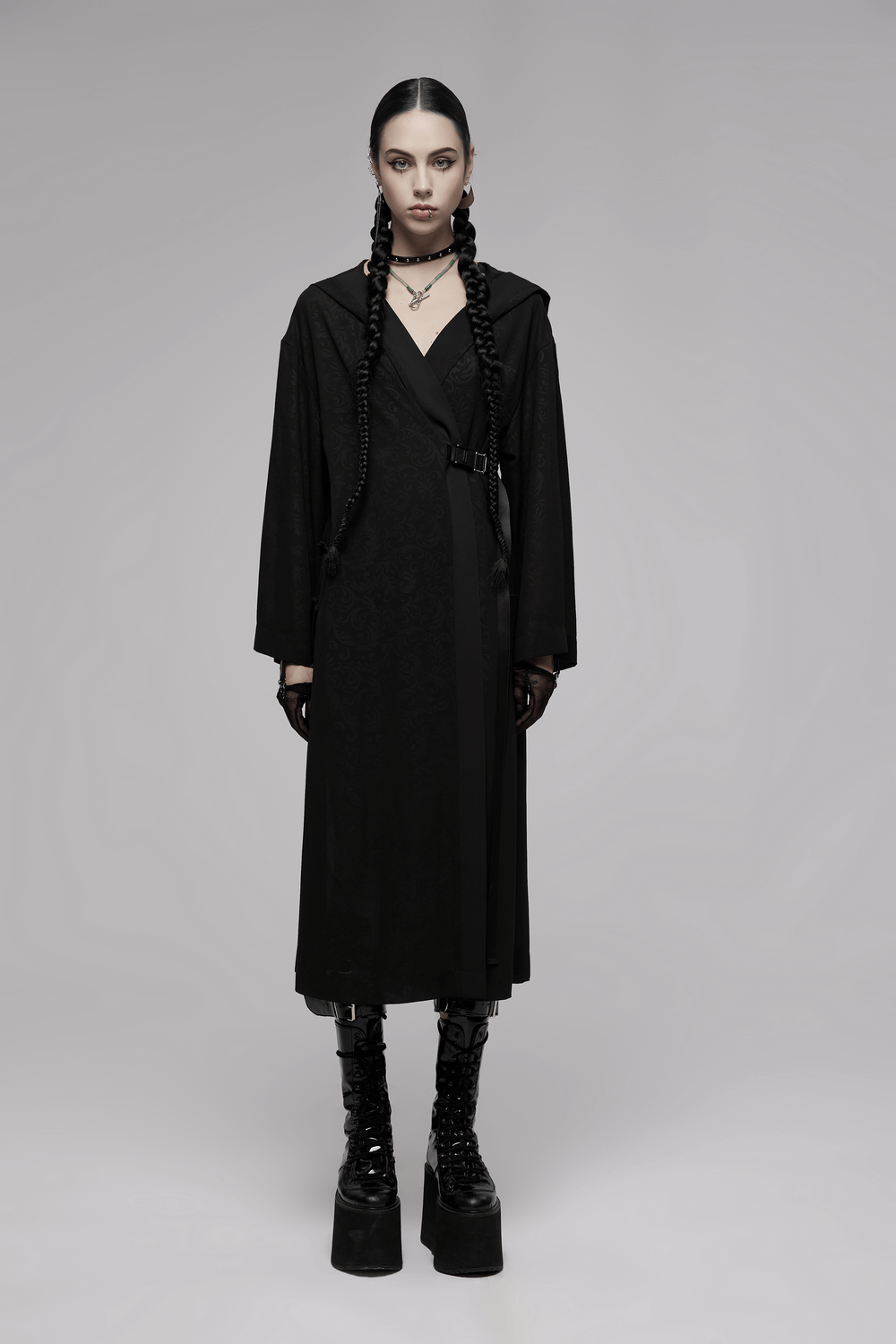 Chiffon Gothic Long Coat with Dark Pattern Detail - HARD'N'HEAVY