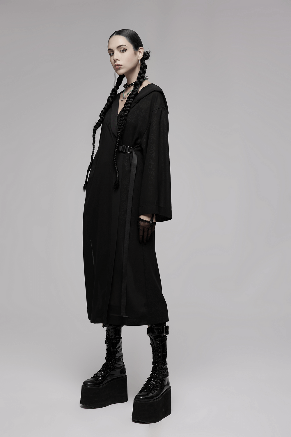 Chiffon Gothic Long Coat with Dark Pattern Detail - HARD'N'HEAVY