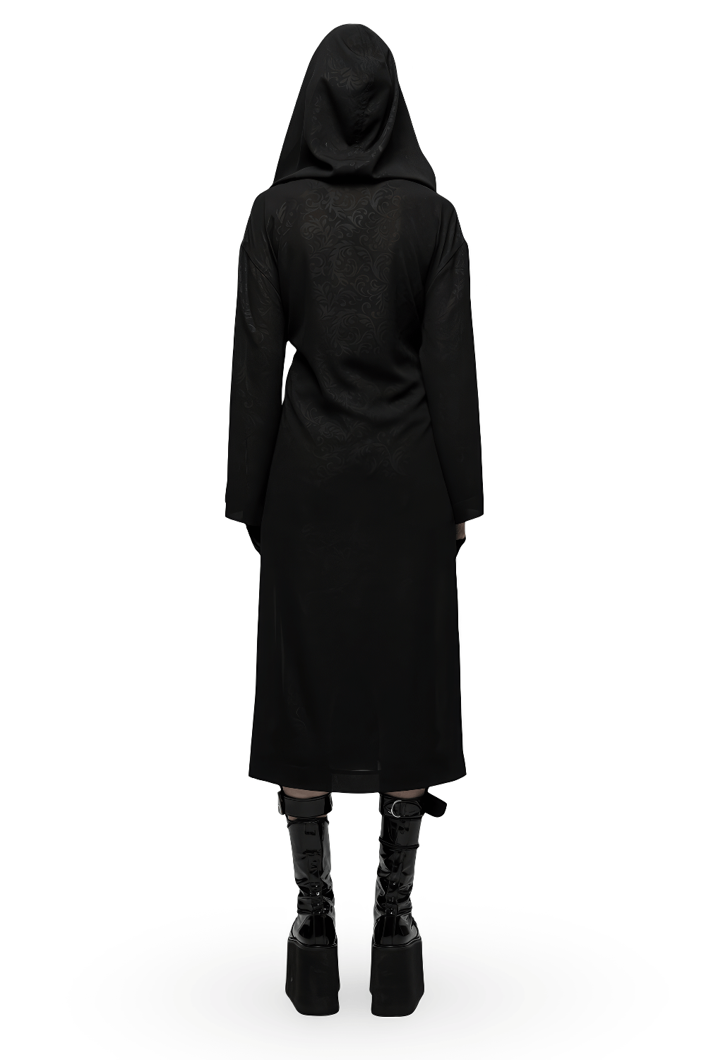 Chiffon Gothic Long Coat with Dark Pattern Detail