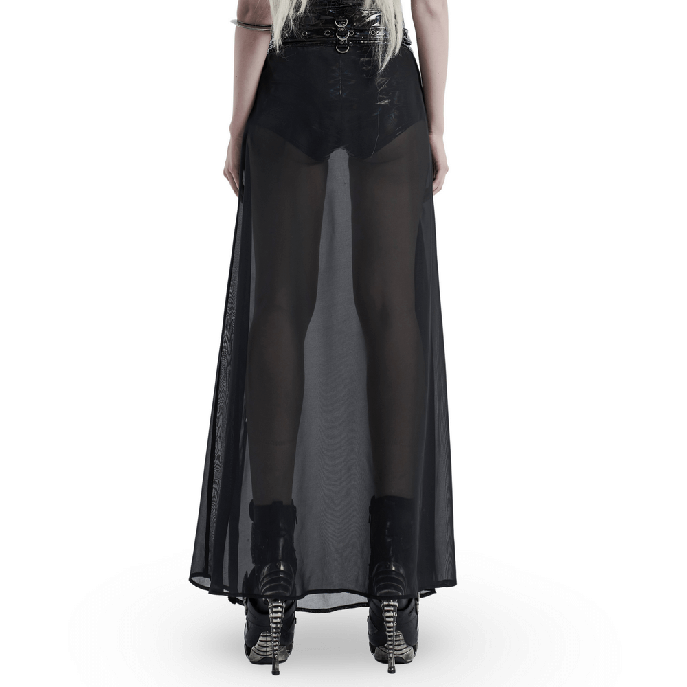 Chiffon Overlaid Punk Half Skirt With Adjustable Belt - HARD'N'HEAVY