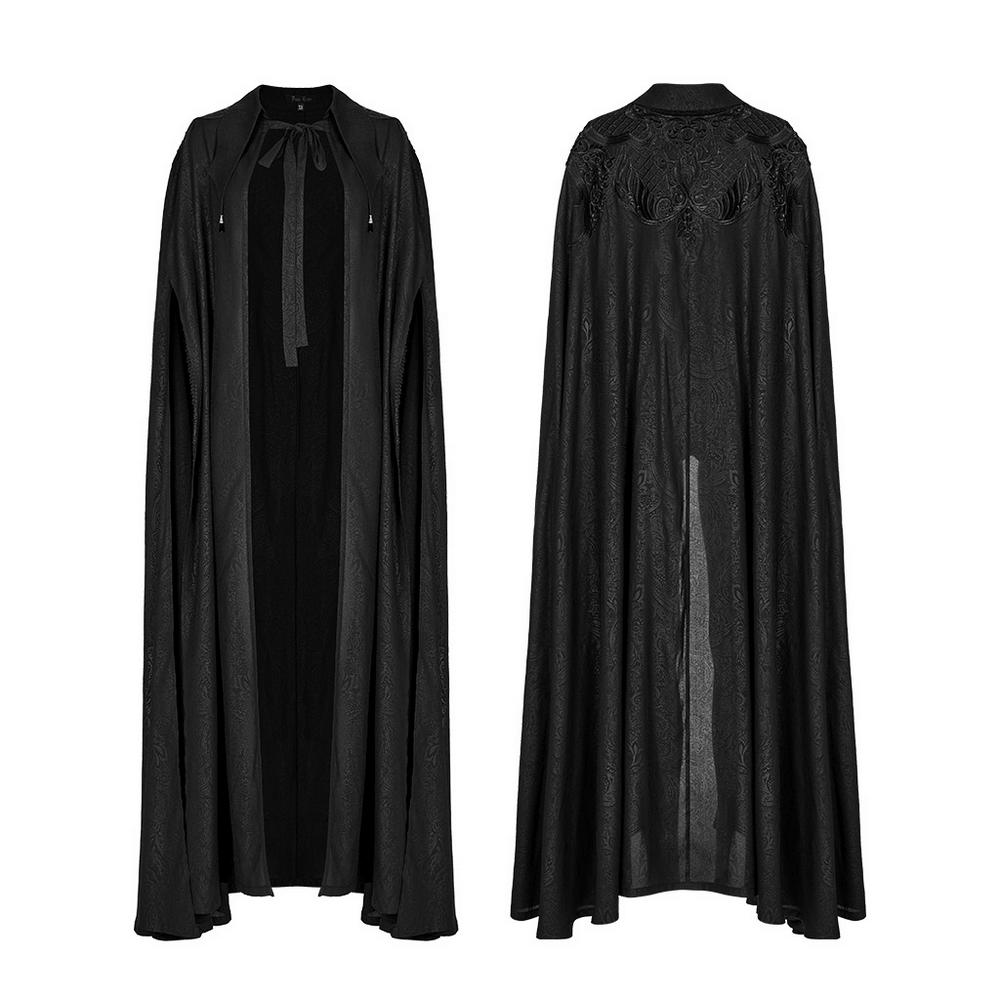 Chiffon printed goth lapel cloak with crystal pendant, featuring pointed lapels and lace-up detail for a mystical look.
