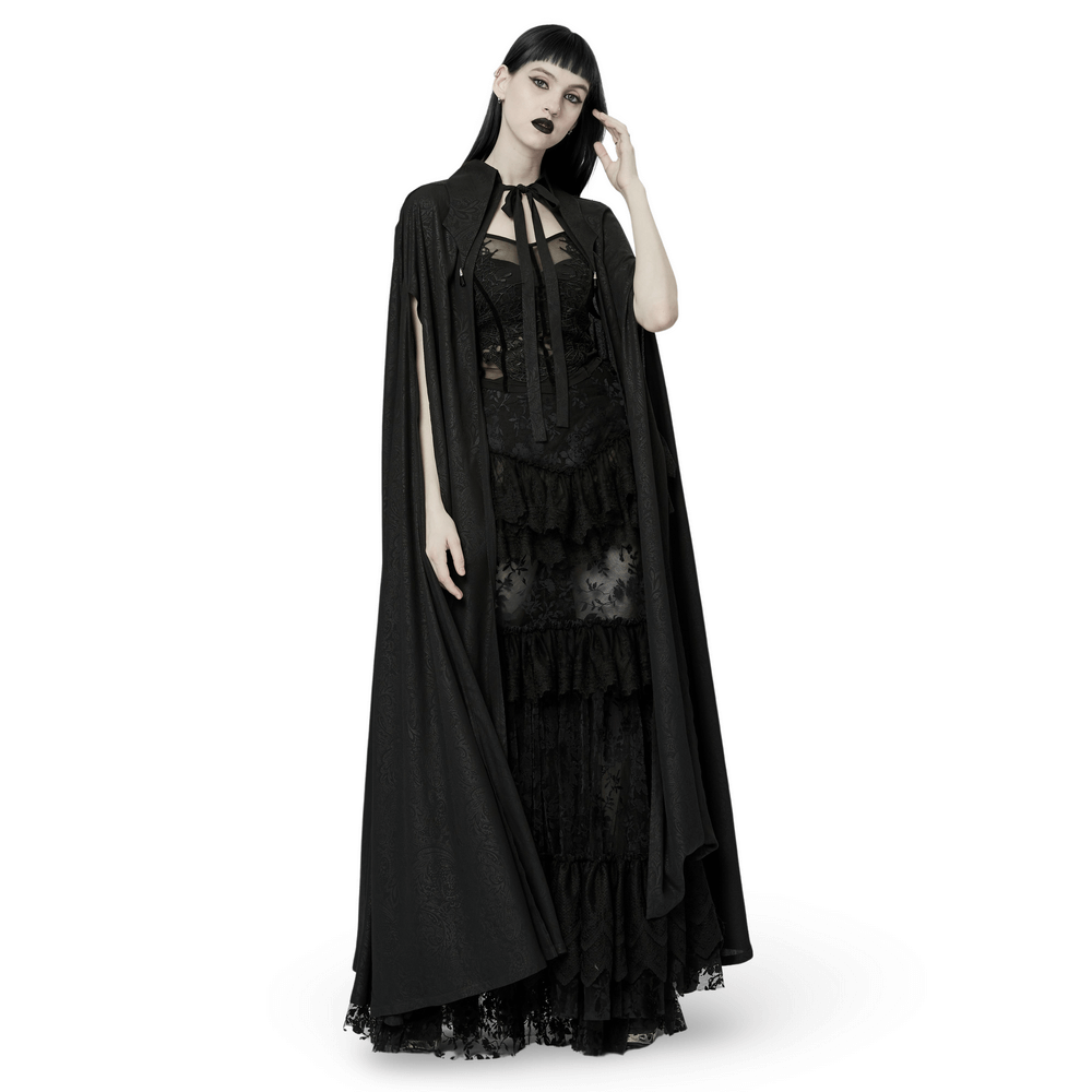 Chiffon Printed Goth Lapel Cloak with Crystal Pendant - HARD'N'HEAVY