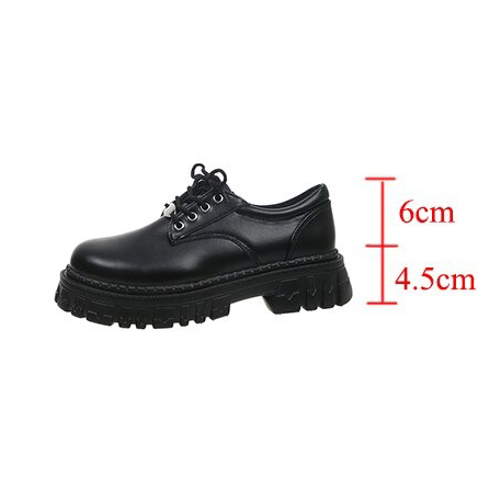 Classic Black Platform Oxford Boots / PU Leather Shoes with Square Heels and Round Toe - HARD'N'HEAVY