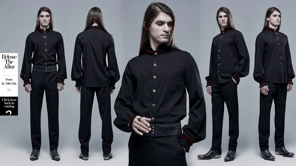 Classic Goth Simple Shirt with Contrast Ribbon And Polo Tie - HARD'N'HEAVY