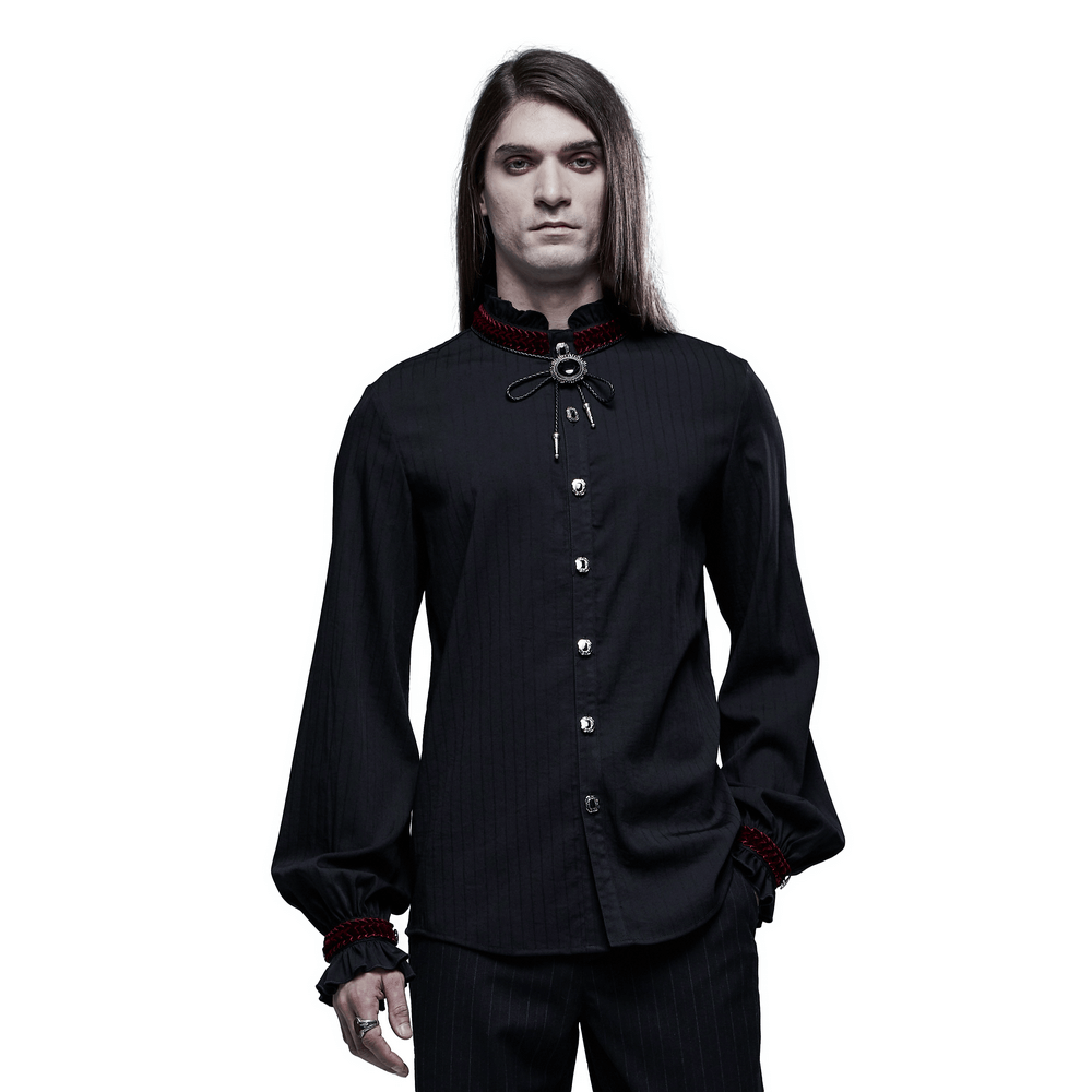 Classic Goth Simple Shirt with Contrast Ribbon And Polo Tie - HARD'N'HEAVY