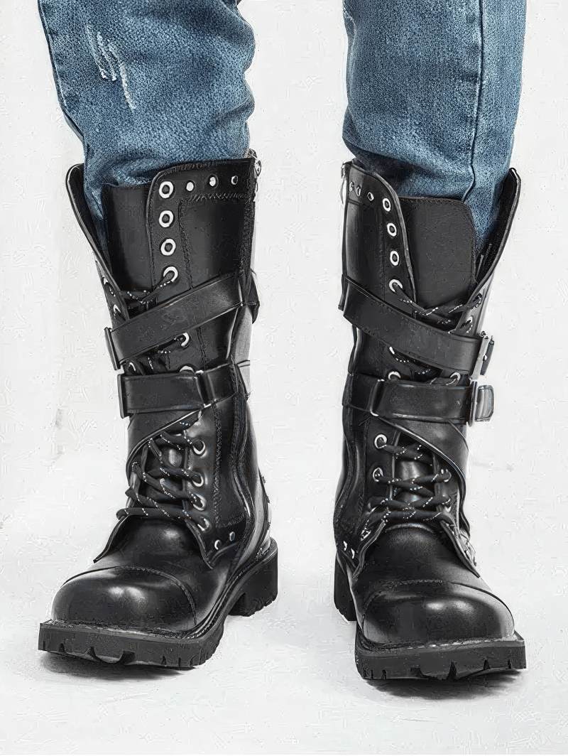 CLEARANCE of Motorcycle Lace Up Men's Rock Boots / Army Combat High Ankle Shoes - EU