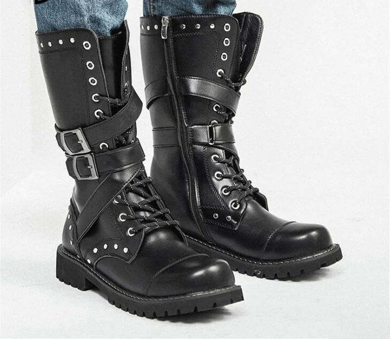 CLEARANCE of Motorcycle Lace Up Men's Rock Boots / Army Combat High Ankle Shoes - EU