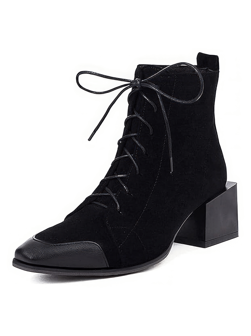 CLEARANCE of Chic Black Suede Lace-up Ankle Boots - EU