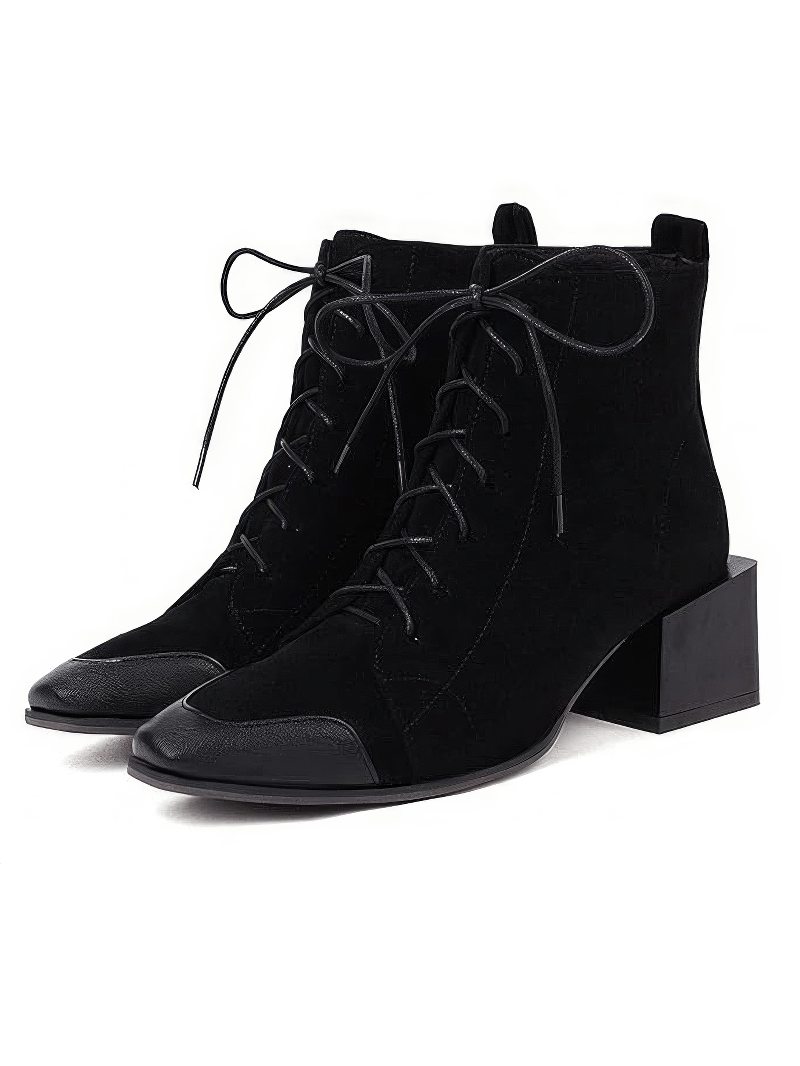 CLEARANCE of Chic Black Suede Lace-up Ankle Boots - EU