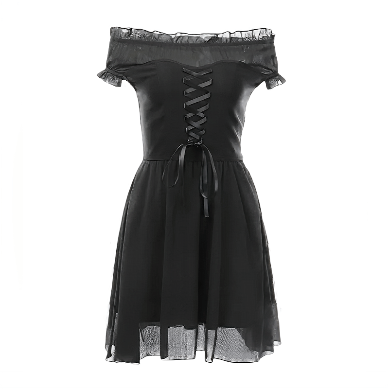 CLEARANCE of Off-Shoulder Black Lace-Up Corset Dress - EU