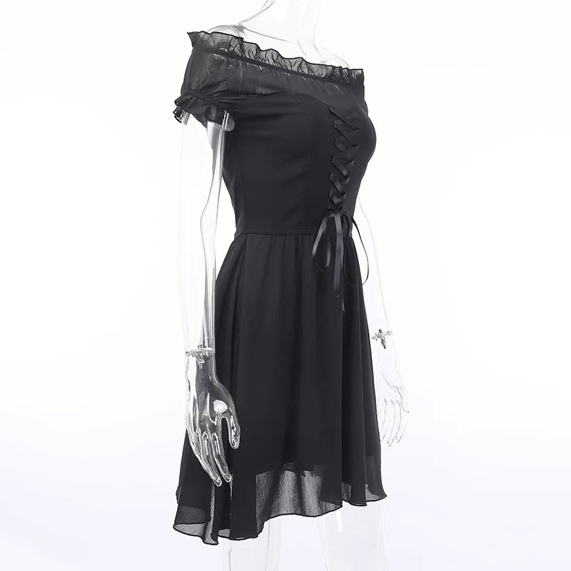 CLEARANCE of Off-Shoulder Black Lace-Up Corset Dress - EU