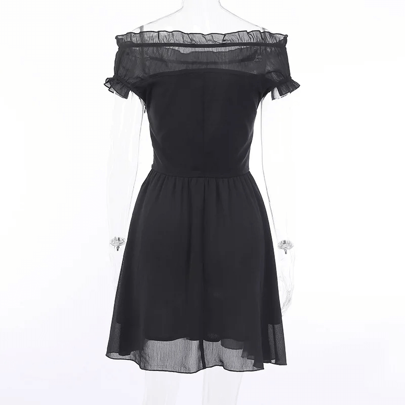 CLEARANCE of Off-Shoulder Black Lace-Up Corset Dress - EU