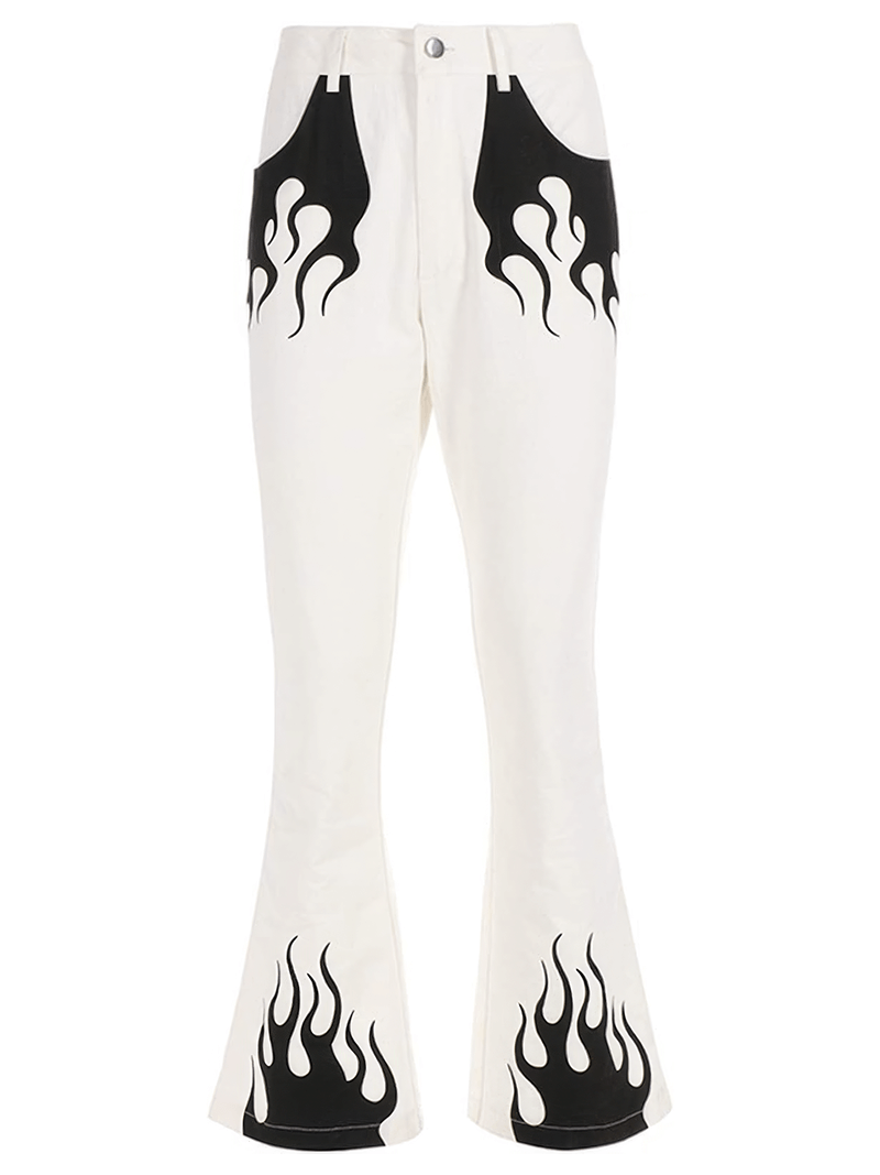 CLEARANCE of White Flare Jeans with Black Flame Detail - EU